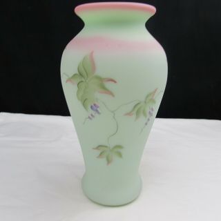 Fenton Lotus Mist Burmese Berry and Butterfly Hand Painted Vase 2000 C1313 3