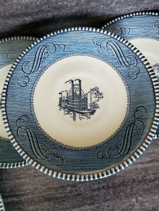 7 Vintage Royal China Currier and Ives Saucers Blue & White Steamboat 2