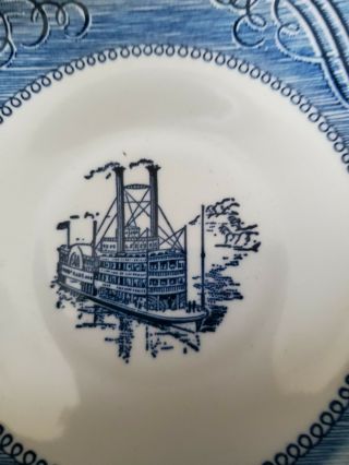 7 Vintage Royal China Currier and Ives Saucers Blue & White Steamboat 3