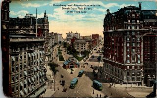 Vtg 1918 Broadway Street View,  Amsterdam Avenue,  Nyc York Ny Postcard