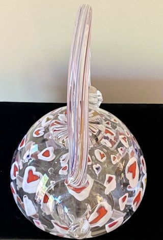 Paul Allen Counts Signed Red & White Heart Shape Millefiori Art Glass Teapot 2