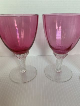 (6) George Borgfeldt Lisa Cranberry Optic Water Goblets c.  1950 STUNNING 2