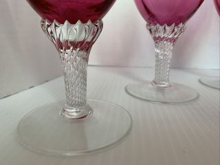 (6) George Borgfeldt Lisa Cranberry Optic Water Goblets c.  1950 STUNNING 3