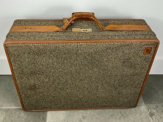 Vtg Hartmann Tweed & Leather Belting Luggage Suitcase Brown 26 " W/ Wheels & Lock