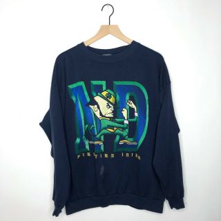 Vintage Notre Dame Fighting Irish Sweatshirt Size Large Tnt Crewneck 90s Blue