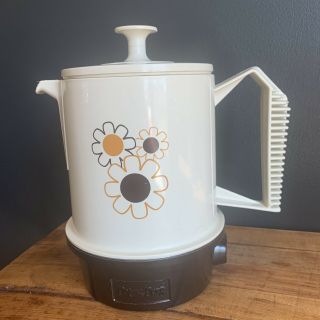 Vintage Mcm Regal Poly Perk Coffee Pot Percolator Floral Daisies 2 - 4 Cup 7503
