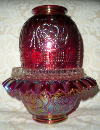 Fenton Fairy Lamp Persian Medallion Cranberry Red Iridescent 3 Piece