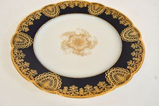 Vintage Porcelain France Limoges Cobalt Blue W/gold Trim 8.  25 In.  Dessert Plate