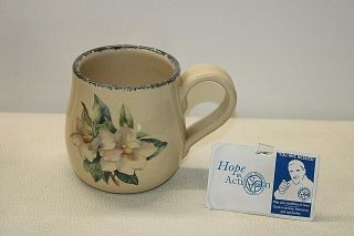 Home And Garden Party Stoneware Mug - Dec.  2000 Magnolia Painted Flowers 4 " Tall