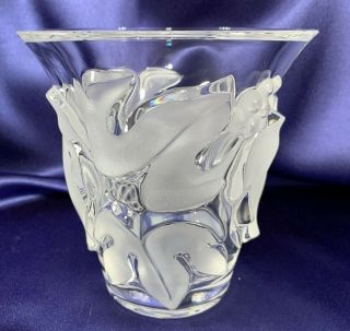 Lalique France Signed Art Glass Crystal Grapes Vine Saumur Vase Rare