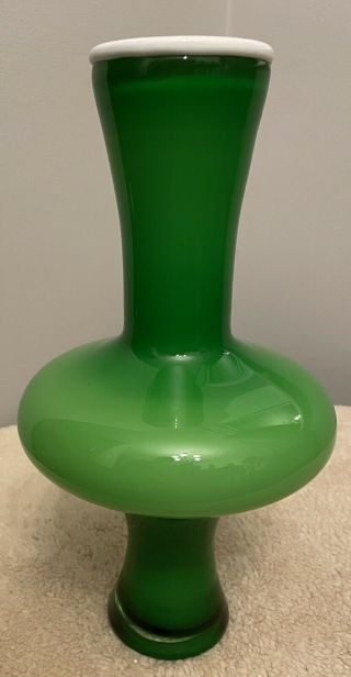 Empoli Italian Green Cased Glass Vase Mcm Mid Century Modern Glass Holmegaard