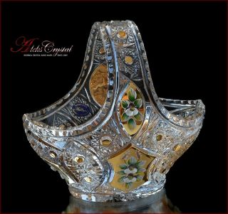 Bohemian Crystal Candy Vase Or Candy 21 Cm,  " Shaherezada " Gold,