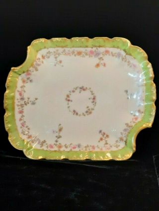 Limoges M Redon Rectangular Plate Dish 9 - 1/2 " Gold Gilt Edges Floral Design
