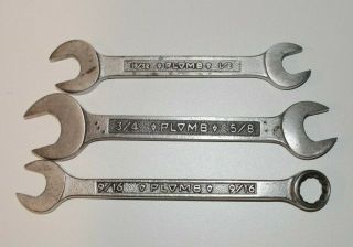 Plomb Set Of 3 Wrenches 2 Open End & One 9/16 Combination Vintage Usa Made