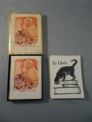 Vintage Antioch Co Book Plates Labels 27 Black Cat On Books,  19 W 2 Tabbies