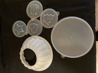 White Vintage Tupperware Jello Mold With 4 Patterns Full Set W Lid