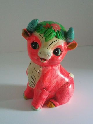 Vintage Brightly Colored Ferdinand Style Cow/bull Chalkware Bank