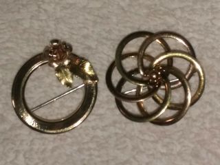 Quality Of Krementz 14k Gold Plated Flower Rose Circle Brooch Vintage 2 Pins