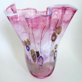 Paul Allen Counts Art Glass 12 " Vase Sculpture Ocean Floor Millefiori Pink