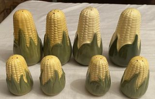 Vintage Mid Century Shawnee White Corn King 5 & 3”salt & Pepper Shakers Set Of 8