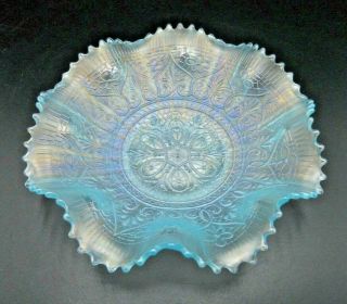 Rare Stunning Northwood Hearts And Flowers Ice Blue Carnival Glass Bowl