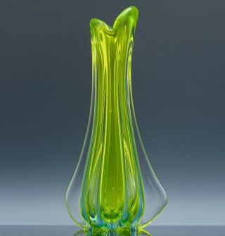 Rare V.  Large 1950s Mcm Fratelli Toso Murano Uranium Green Italian Art Glass Vase
