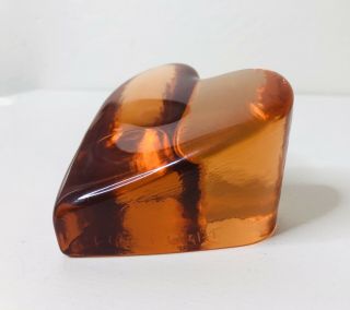Fire & Light Orange Heart Recycled Glass Paperweight Love Art 3.  5”w Signed