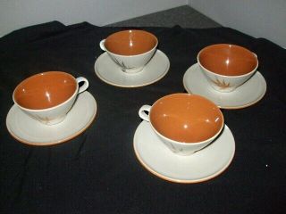 Vintage Iroquois Informal Harvest Time Set Of 4 Coffee Cups & Saucers Ben Seibel