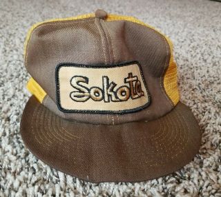 Vtg Sokota Patch Snapback Trucker Hat Mesh Cap Two - Tone Usa K - Brand Broken Bill