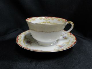 Noritake Oradell,  588,  Flowers,  Red & Yellow Edge: Cup & Saucer Set (s),  2 1/8 "