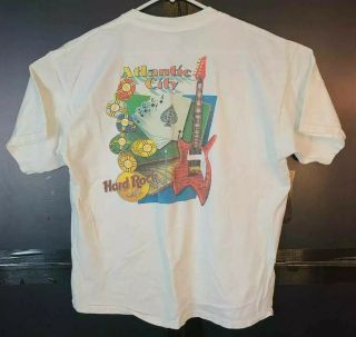 Hard Rock Cafe Atlantic City Guitar Cards Chips Mens XL White T - Shirt Vintage 3