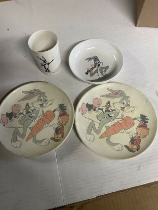 Vtg Bugs Bunny Lenox Plate Melamine Promo Bowl Cup Looney Tunes Warner Bros