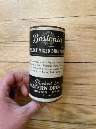 Vintage Bostonia Bird Seed Container Vgc Eastern Drug Co.  Boston Ma