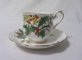 Royal Albert England Holly Flower Of Month 12 Cup & Saucer Hand Painted