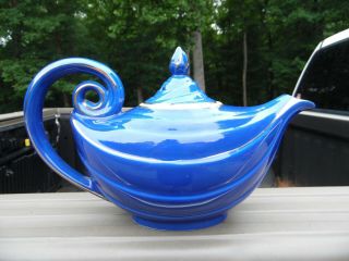 Vintage Hall China Marine Blue Aladdin Gold Decorated 6 Cup Teapot W/ Infuser