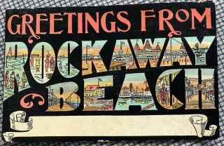 Large Letter - Greetings From Rockaway Beach York Vintage 1914 Postcard Ny