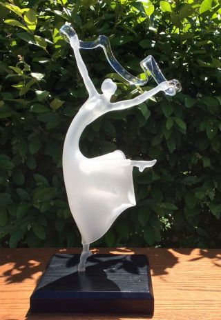 Milon Townsend Frosted Art Glass Sculpture Ballet Dancer With Clear Ribbon