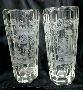Large Hand Made Victorian Bohemian Moser Cut Glass Cups With Sceneries