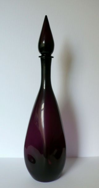 Mcm Tall Blenko Amethyst Purple Art Glass Pinched Decanter Teardrop Stopper