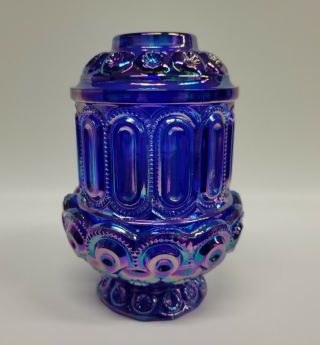 Smith Moon And Star Glass Cobalt Blue Carnival Courting Fairy Candle Lamp