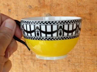 Antique 1920s Art Deco Royal Worcester China Tea Cup Yellow Black Drape England
