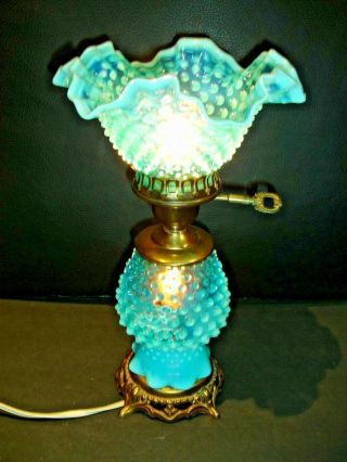 Fenton Gwtw Blue Hobnail Opalescent Lamp