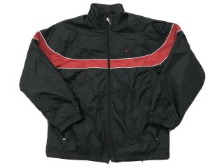 Nike Athletic Jacket Mens Large Red Black Vintage Swoosh Windbreaker
