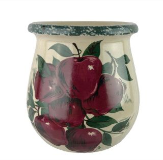 Home & Garden Party 2002 Small Earthenware Crock Red Apples Sponged Rim