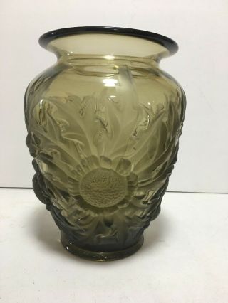 Verlys Alpine Thistle Vase In Smoky Glass Circa 1930 