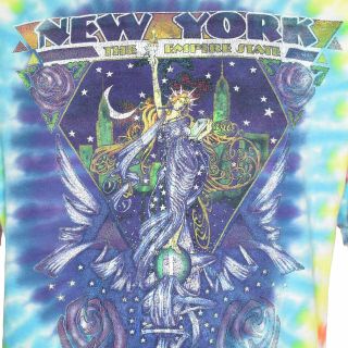 Vintage York Empire State Tie Dye Double Sided Statue Liberty Tee Shirt - XL 3