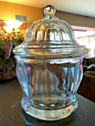 Vintage Indiana Clear Glass Cookie Apothecary Jar Canister Dome Lid 8.  25 " 3.  25lb