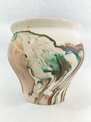 Nemadji Pottery 4” Tall Vase Multi - Colored Swirl Design