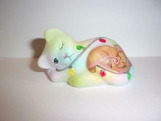 Fenton Glass Christmas Mouse & Lights Sleeping Kitten Cat Fagca Le 40 Cc Hardman