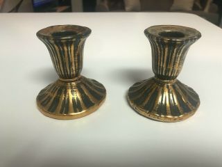 Set Of 2 Vintage Stangl Pottery Black Gold Candlesticks Candle Holders